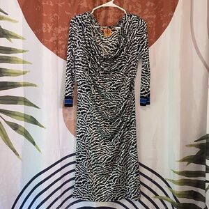 Tory Burch Black and White Printed Midi Dress